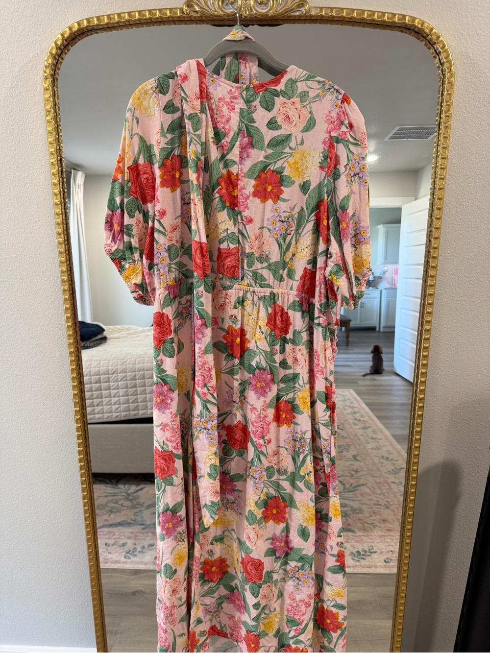 Old Navy Pink Floral Maxi Dress with Green Leaf Print - Picture 2 of 5